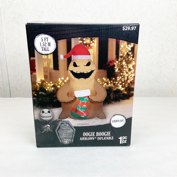 Nightmare Before Christmas Santa Oogie Boogie Stocking 5 Ft Inflatable Gemmy LED - Picture 6 of 9